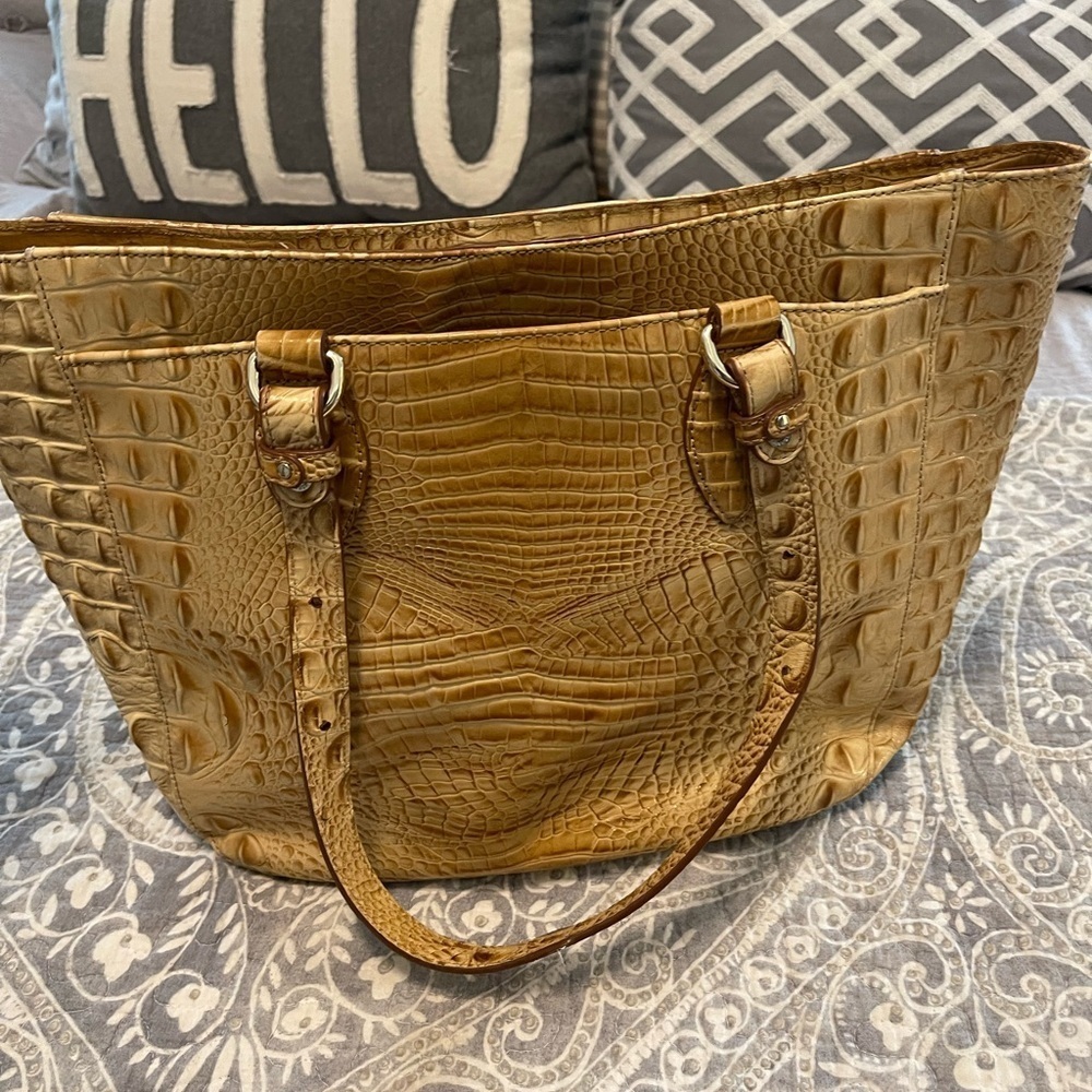 Brahmin Lena Purse crocodile embossed leather satchel tan beige brown - Picture 3 of 9